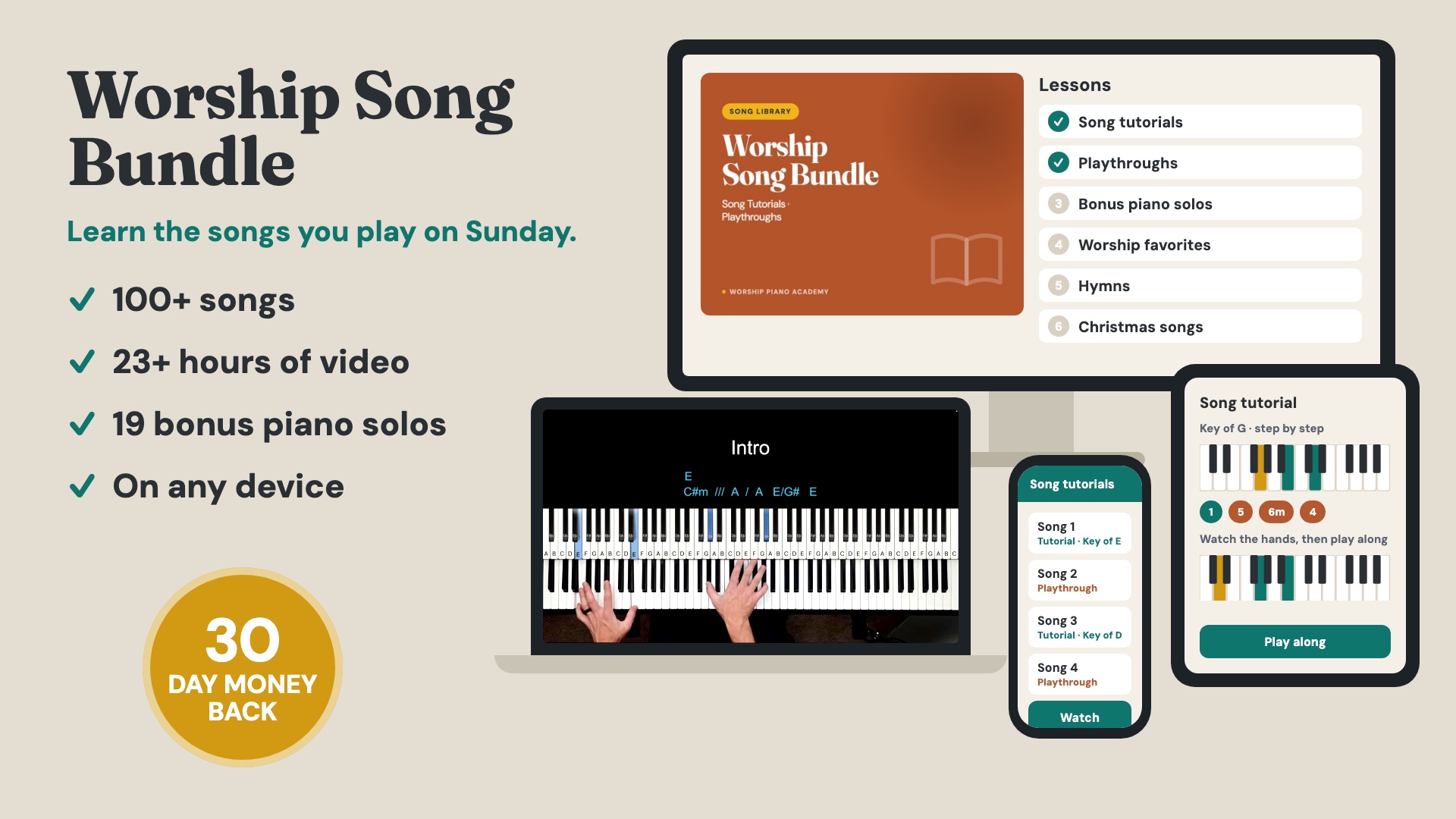 Worship Song Bundle: 100+ songs, 23+ hours of video, 19 bonus piano solos, on any device, 30 day money back